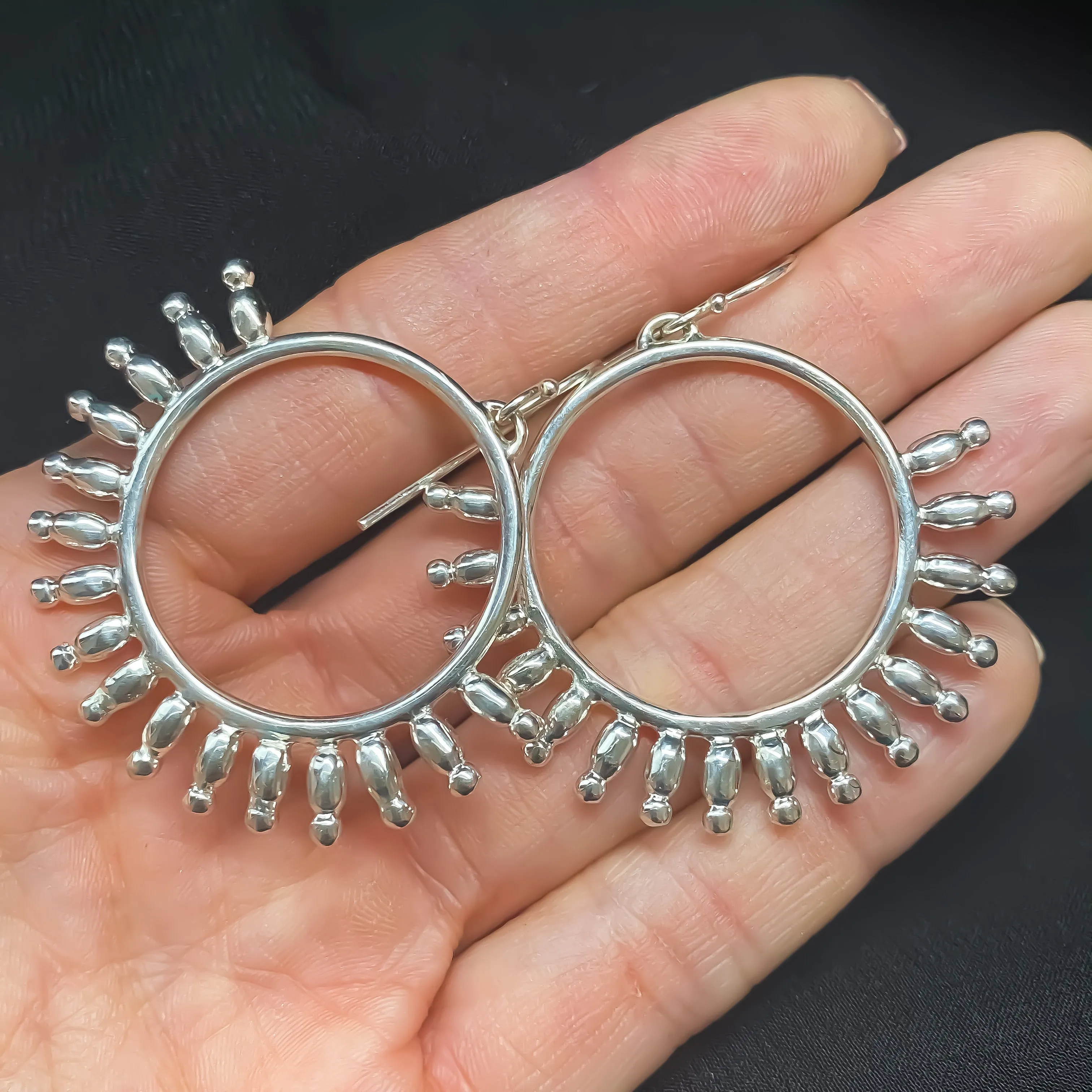 Tribal Hoop Earrings Sterling Silver