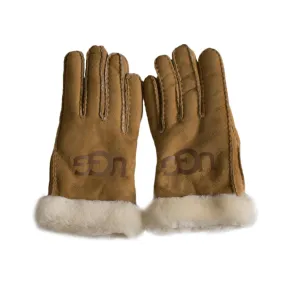 UGG Sheepskin Logo Chestnut Gloves - Women's