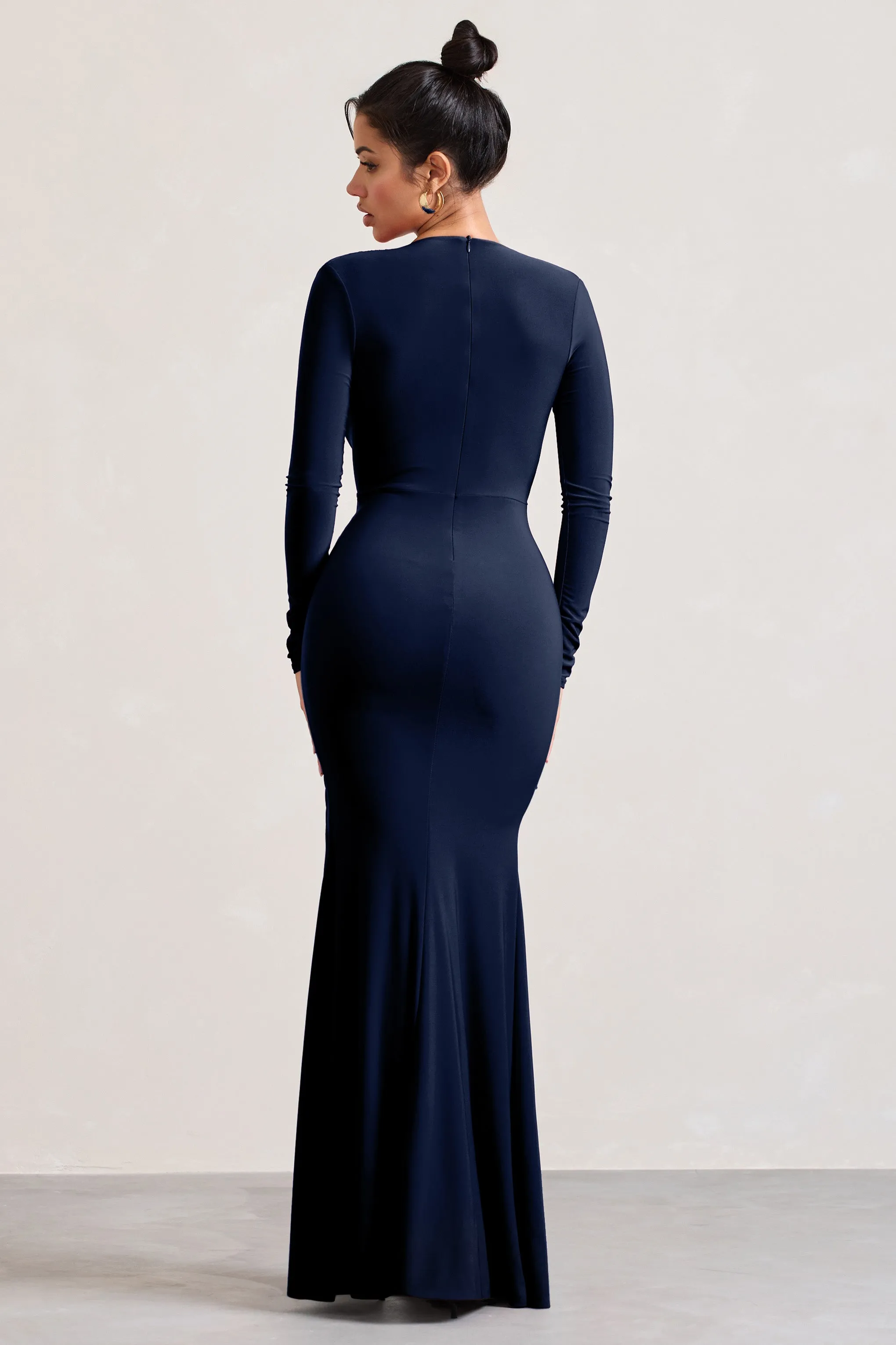 Unforgotten | Navy Wrap Front Maxi Dress With Side Split