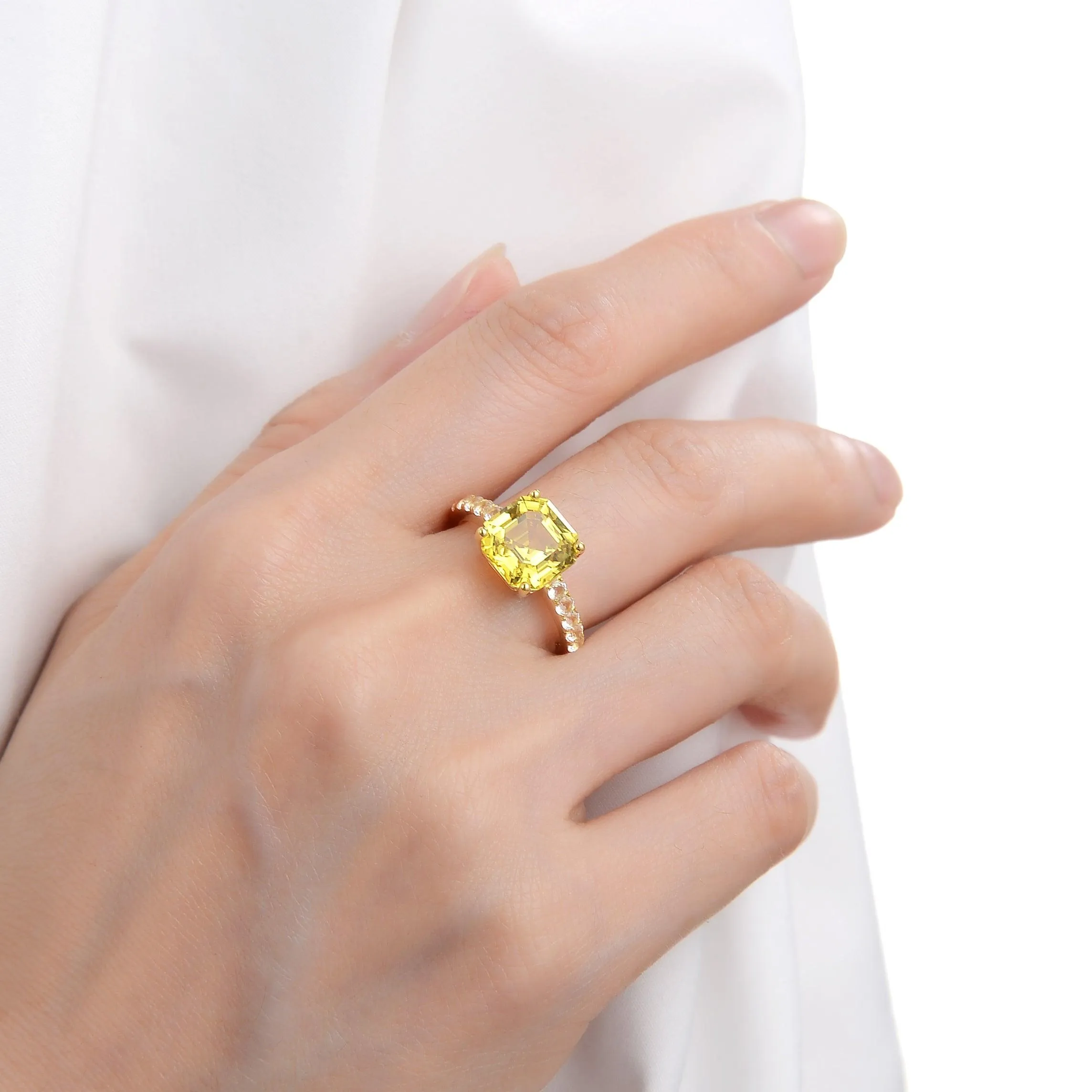 Yellow Sapphire Asscher Cut Solitaire Ring